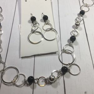 Blacks and silver necklace and earring set
